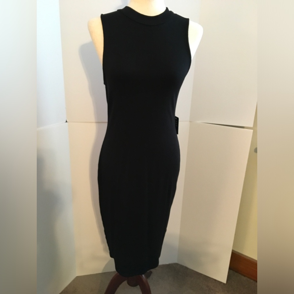 Express Sleeveless Black Ribbed Midi Dress